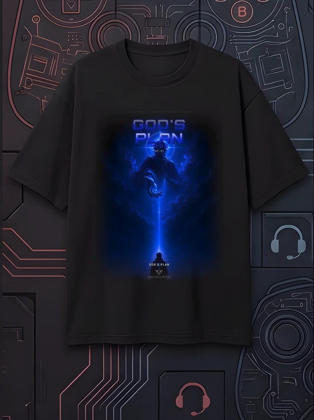 Gods Plan tee flat lay, front card